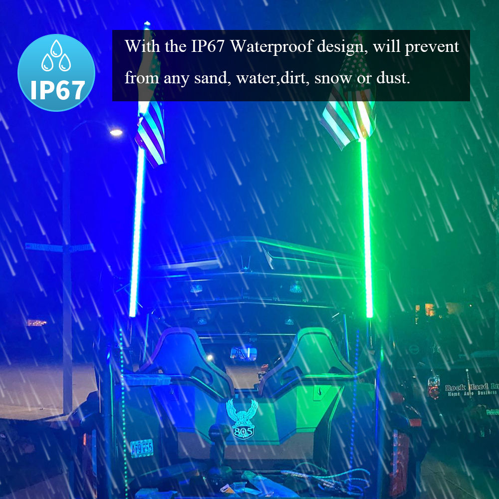 2 pezzi luci a frusta da 5 piedi, luce della frusta a LED con app e telecomando, a spirale RGB che inseguono l'antenna illuminato, LED LED SMD5050 Dune Dune Dune Dune Dune SMD5050 (2)