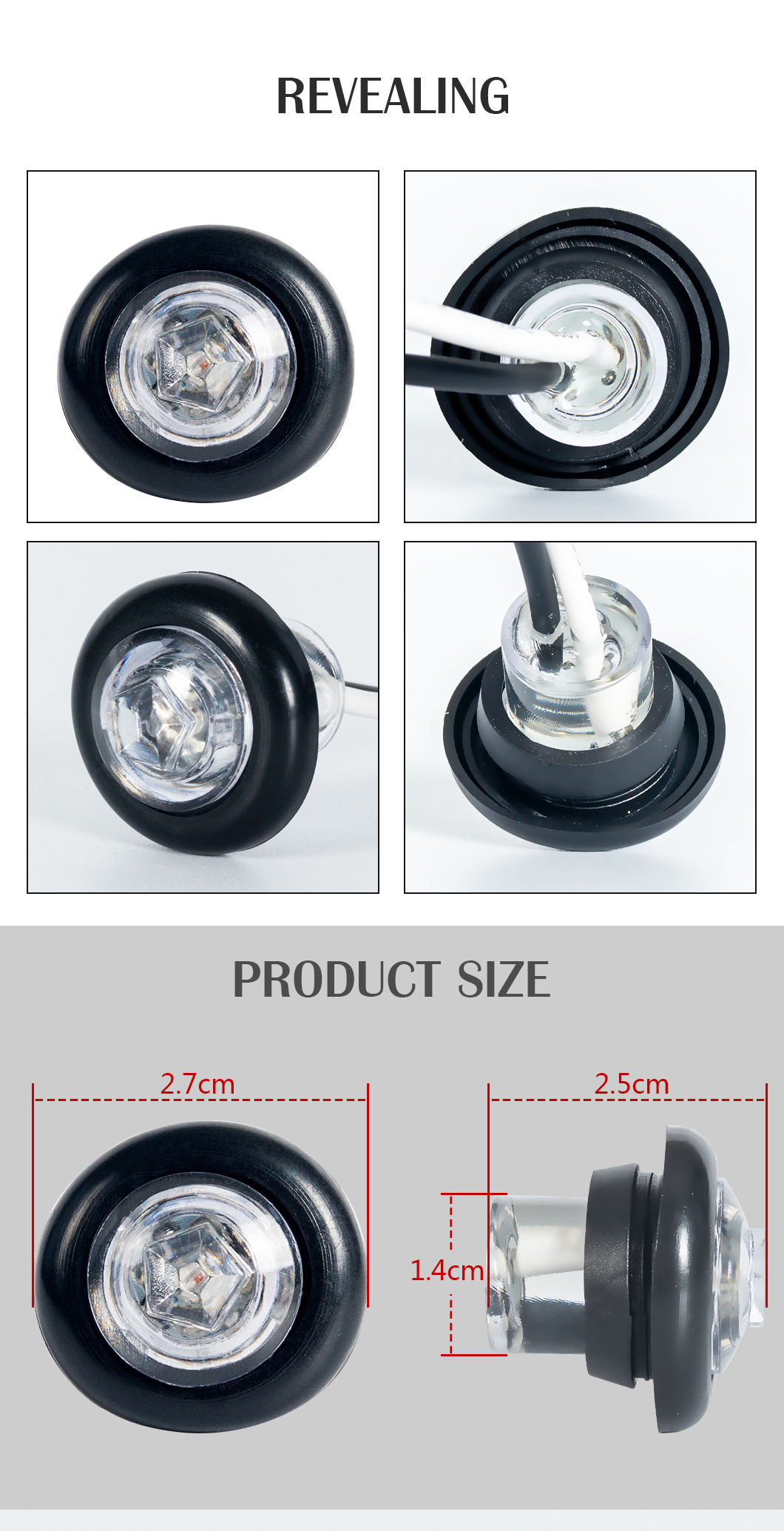 Segnalino rotondo da 3/4 di pollice Luce a monte a filo impermeabile. 1.3/4 